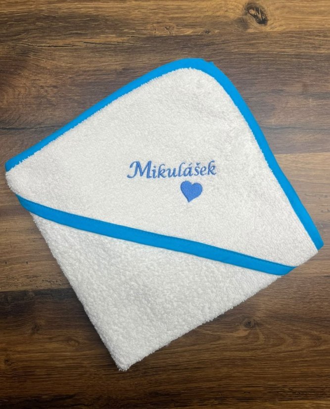 Kojenecká osuška s kapucí se jménem - Barva: Modrá