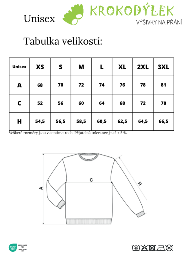 Mikina bez kapuce k výšivce